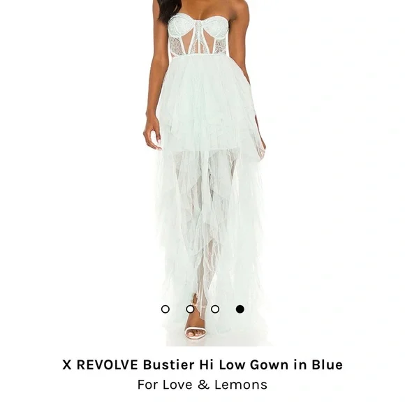 For Love and Lemons X Revolve Bustier Hi Low Gown in light blue - Picture 3 of 4